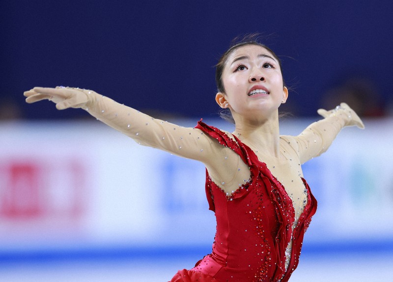 女子フリーで演技する千葉百音＝ソウルで2025年2月23日、猪飼健史撮影