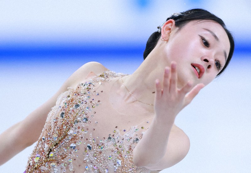 女子フリーで演技する韓国の金采衍＝ソウルで2025年2月23日、猪飼健史撮影