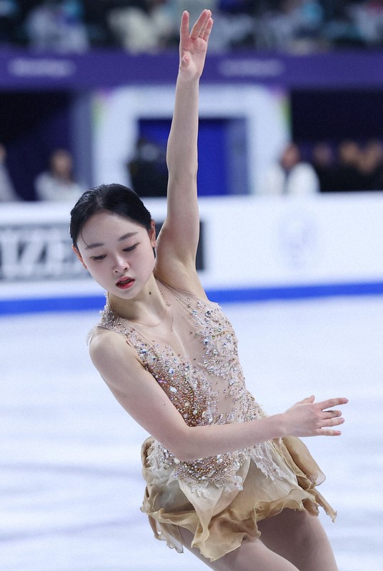 女子フリーで演技する韓国の金采衍＝ソウルで2025年2月23日、猪飼健史撮影