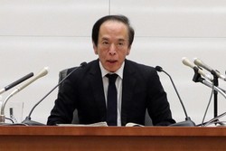 金融政策決定会合後の記者会見に臨む日銀の植田和男総裁＝東京都中央区で2025年1月24日午後3時34分、小林努撮影
