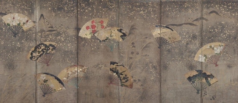 舞い躍る扇、宗達の優雅な屏風 琳派のやきもの 23日まで、出光美術館