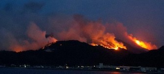 岡山市南区で発生した山火事＝23日午後6時45分