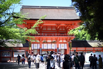 家族旅行にも人気の京都の下鴨神社＝京都市左京区で2024年5月3日、佐藤賢二郎撮影