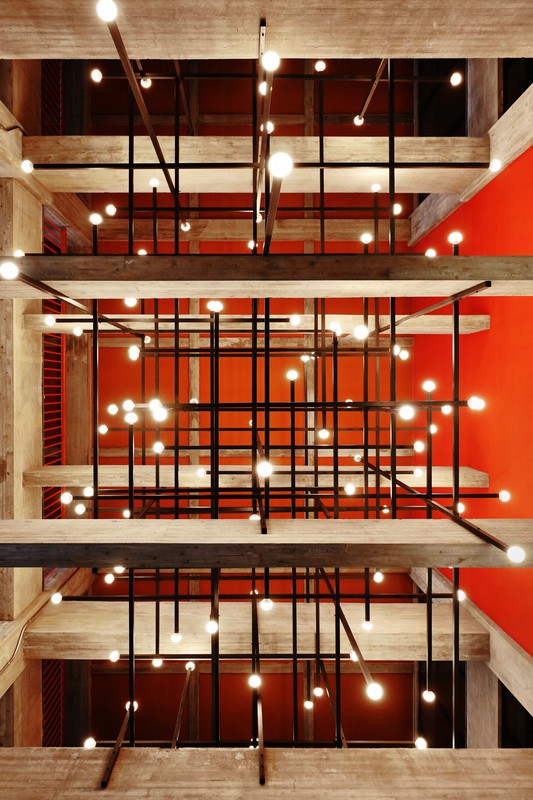 Retro Japan: Modern inverted trapezoid 'castle' stands on real