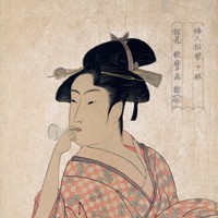 【喜多川歌麿筆】母子図 浮世絵 美人画 額入り 喜多川歌麿の美人大首絵、44年ぶり発見 東京国立博物館で展示へ [写真