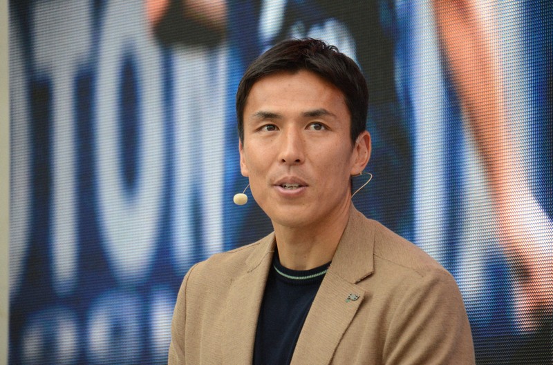 ドイツパビリオンのイベントでドイツでの生活を語る長谷部誠さん＝大阪市此花区で2025年6月11日、生野貴紀撮影