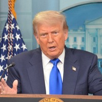 記者会見するトランプ米大統領＝ホワイトハウスで2025年6月27日、西田進一郎撮影