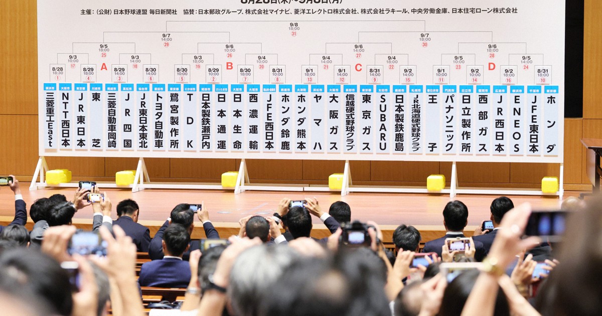 開幕戦は連覇狙う三菱重工EastとNTT西日本　都市対抗組み合わせ
