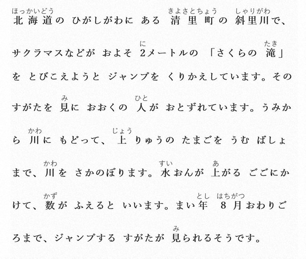 Easy Japanese news in translation: Cherry salmon jumping up falls
