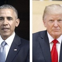 オバマ元米大統領（左）とトランプ大統領（共同）