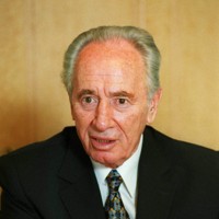 イスラエルのペレス元首相＝東京都内のホテルで、内林克行撮影