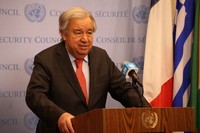 U.N. Secretary-General is seen at the U.N. headquarters in New York on April 23, 2025. (Mainichi/Kosuke Hatta)