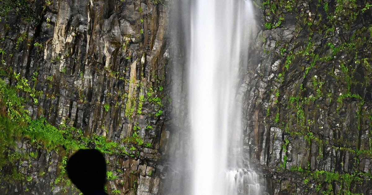 Tallest plunge waterfall in Japan's Yamagata Pref. enchants visitors with illumination