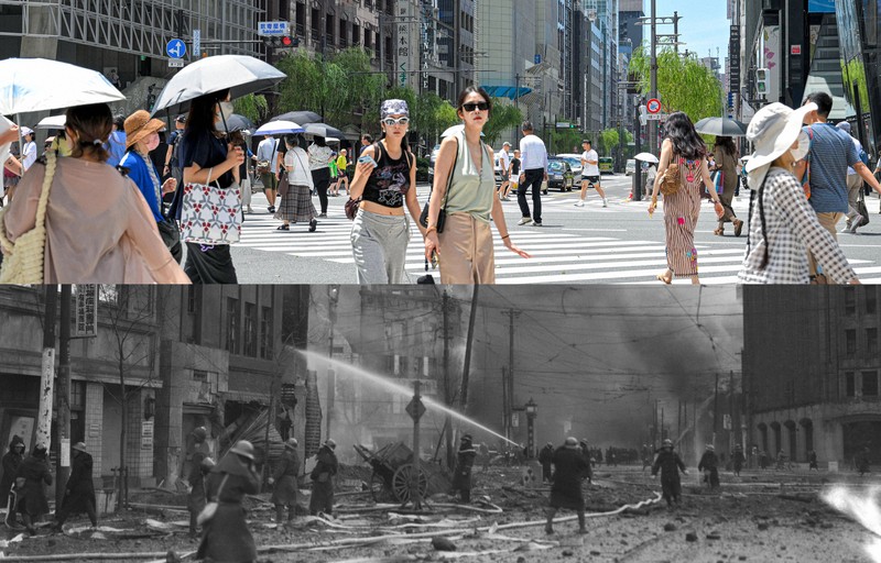 焦土の記憶、平和の重み 1945年の記録写真と80年後の風景 | 毎日新聞