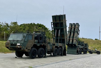 12式地対艦誘導弾の発射装置＝沖縄県うるま市の陸上自衛隊勝連分屯地で2024年3月30日午前9時51分、比嘉洋撮影