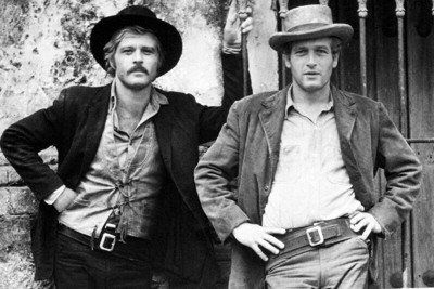 映画「明日に向って撃て！」（1969年）のロバート・レッドフォードさん（左）とポール・ニューマンさん＝ゲッティ共同