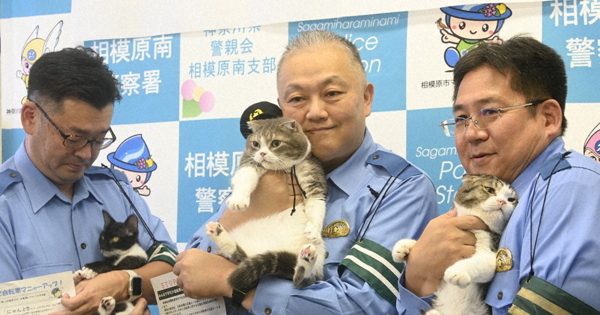 自転車のマニャ～アップ呼びかけ 猫が一日署長 相模原南署「念願