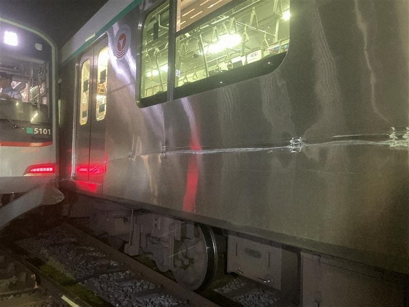 東急　方向板　田園都市線　梶が谷　すずかけ台 東急田園都市線梶が谷駅で列車衝突、回送列車が脱線 けが人なし [写真