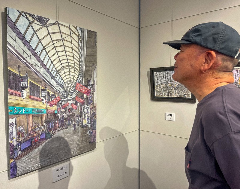 飯塚八郎作 抽象画　現代アート 芸術 美術 絵画 レトロ 古道具 飯塚の街角を絵画や工芸で 市役所でアート展 筑豊で活動13人の40点