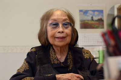 詩人で作家の石牟礼道子＝熊本市で2015年4月23日、田鍋公也撮影