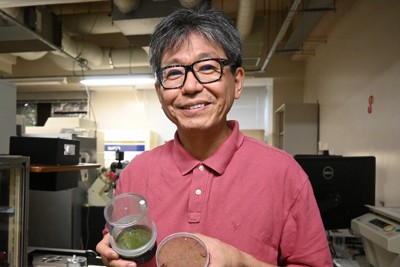 過酷な環境でのコケの生育実験に取り組む北海道大大学院の藤田知道教授＝札幌市北区で2025年7月2日午後4時13分、森原彩子撮影