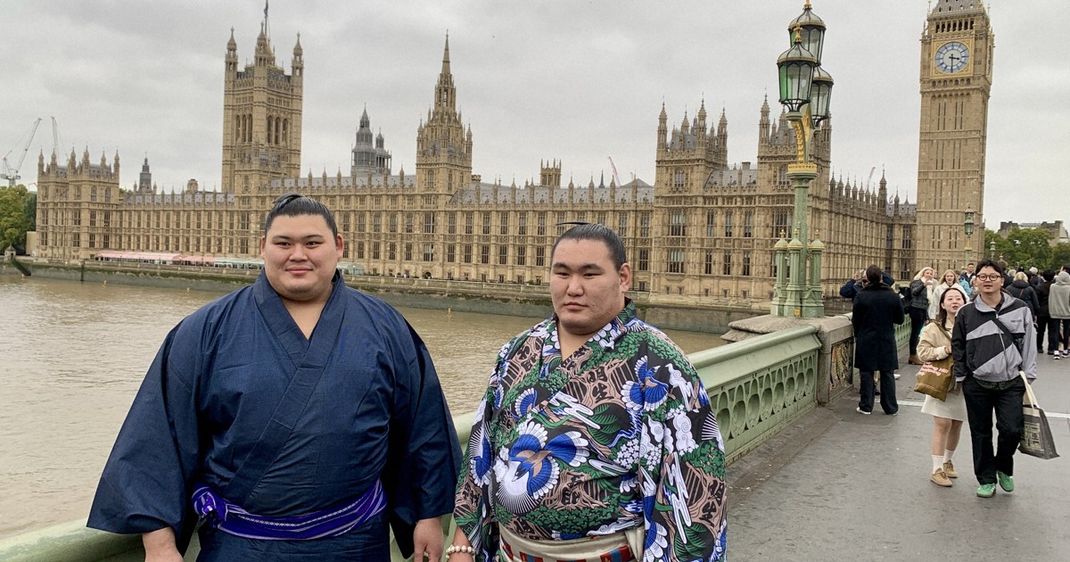 Sumo yokozuna Onosato, Hoshoryu tour London, delighting locals