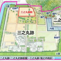 松山市が資料を探している三之丸御殿などの建造物の位置を示した図＝同市提供