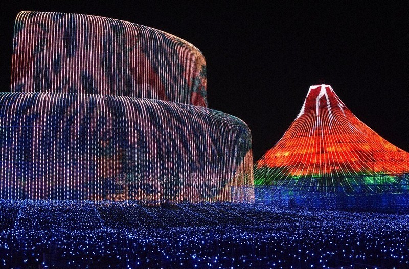 なばなの里イルミ「ジパング」 夜を彩る、日本の原風景 富士山、浮世絵