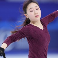 公式練習に臨む松生理乃＝中国・重慶で2025年10月23日、吉田航太撮影