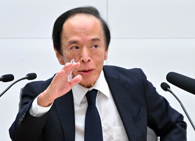 記者会見をする日銀の植田和男総裁＝東京都中央区で2025年10月30日午後3時52分、西夏生撮影
