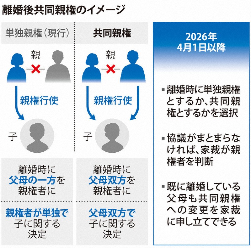 共同親権：離婚後共同親権、来年4月 法定養育費も 改正民法施行 | 毎日新聞