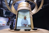 Jiro Ono, 99, Japanese sushi chef and owner of Sukiyabashi Jiro, demonstrating the "Sushi Restaurant of the Future" in March 2015. (Mainichi)
