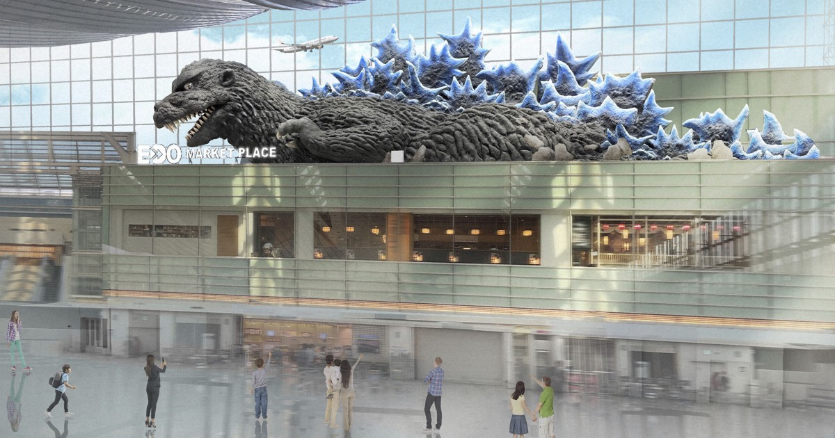 Huge Godzilla installation to see off travelers at Tokyo airport from Dec.
