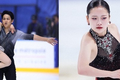 三浦璃来選手、木原龍一選手組（左）と渡辺倫果選手