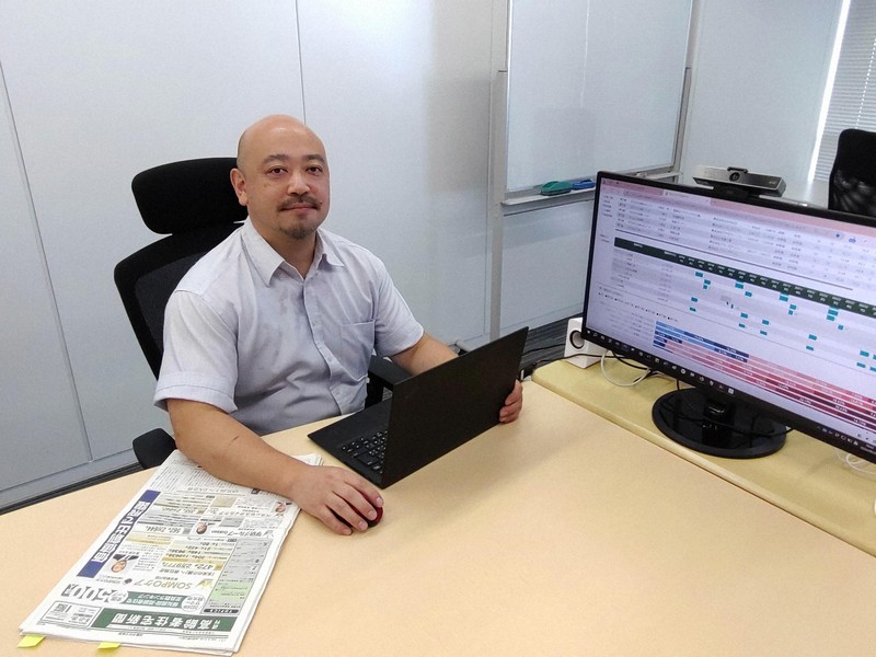 TRデータテクノロジー取締役の曽根隆夫さん＝東京都中央区で、大和田香織撮影