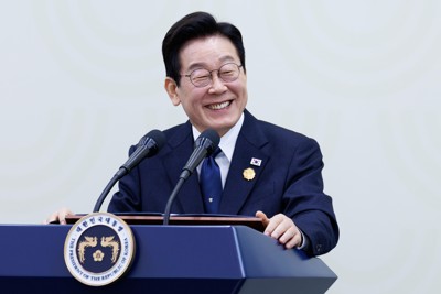 韓国の李在明大統領（慶州で開かれたAPEC首脳会議で）＝2025年11月1日　Bloomberg
