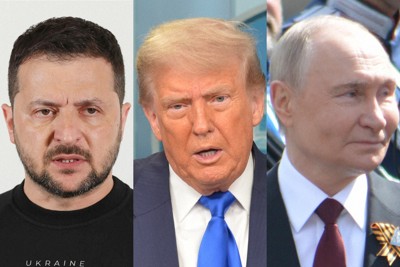 ウクライナのゼレンスキー大統領（左）、トランプ米大統領（中央）、ロシアのプーチン大統領