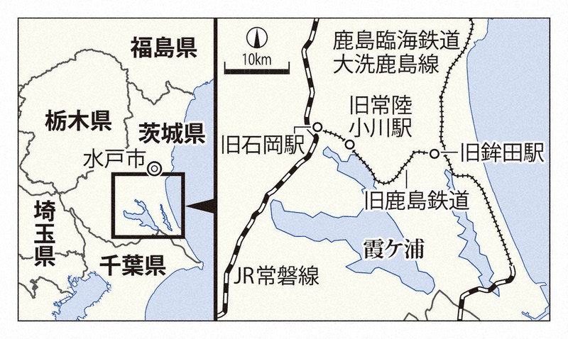 旧鹿島鉄道などの路線図