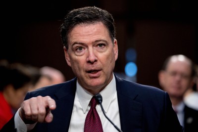 米連邦議会の上院情報委員会公聴会で発言するジェームズ・コミー元連邦捜査局（FBI）長官＝ワシントンで2017年6月8日、AP