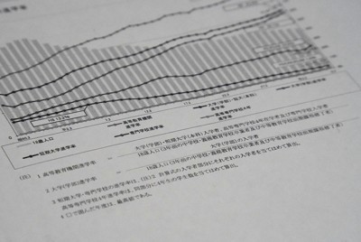 学校基本調査における18歳人口や大学進学率の算出方法を示した文部科学省の資料＝東京都千代田区で2025年11月13日午後7時17分、斎藤文太郎撮影