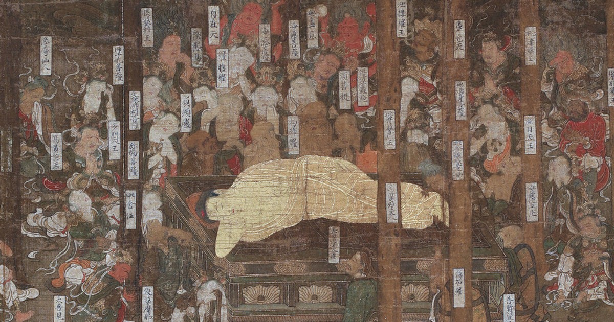 古仏画 涅槃図 肉筆 真作 無落款 仏教美術 W14-1071.jpg