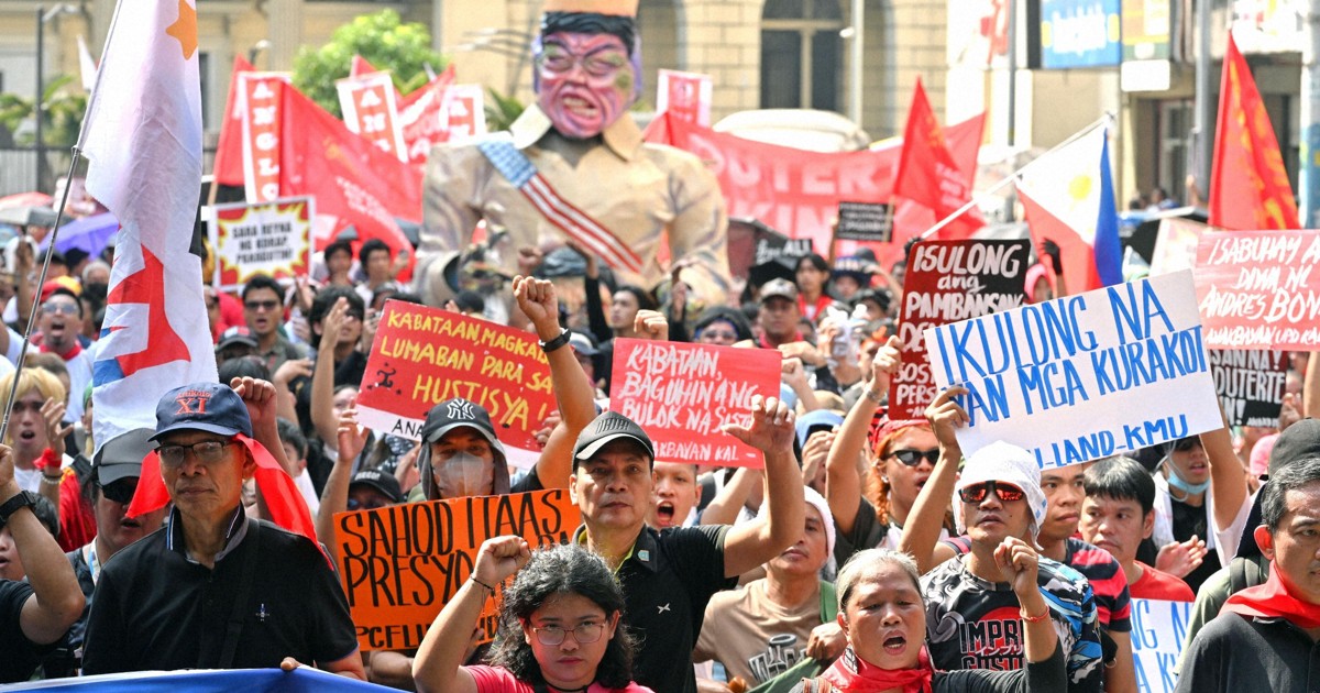Thousands rally in Philippines over corruption, demand leaders step down