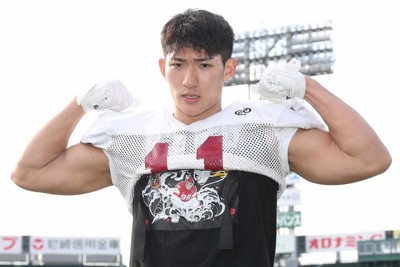 甲子園ボウルに向け、気合が入る立命大・山口（撮影・北條　貴史）