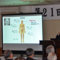 講演する秋田大医学部付属病院の中永士師明・高度救命救急センター長＝秋田県仙北市で2025年11月29日、工藤哲撮影