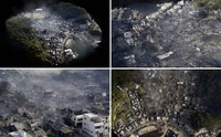 A composite of four 3D images generated from 1,781 aerial photos taken of the site of a large fire in Oita, on Nov. 19, 2025. (Kyodo)