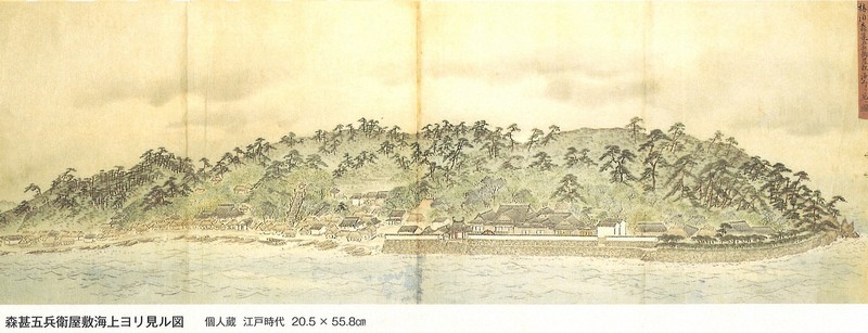 江戸時代後期に松鶴城を描いた絵図「椿泊森甚五兵衛屋敷海上ヨリ見ル図」（個人蔵）