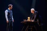 This photo provided by Matthew Murphy shows from left, John Skelley as Harry Potter and Tom Felton as Draco Malfoy in "Harry Potter and The Cursed Child."  (Matthew Murphy via AP)