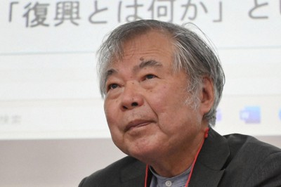 阪神大震災30年のシンポジウムに参加した神戸大名誉教授の室崎益輝さん＝兵庫県西宮市で2025年10月12日、北村隆夫撮影
