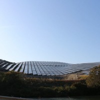 道路脇に見える作東メガソーラーの太陽光パネル。全体のごく一部だ＝岡山県美作市で2025年11月7日午後3時11分、石川勝己撮影