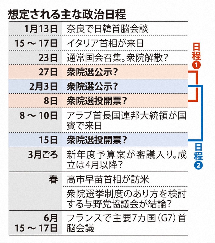 想定される主な政治日程